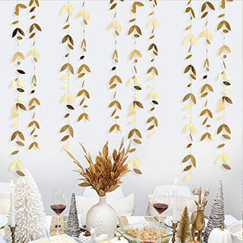 Gold Party Decorations Leaf Garland Hanging Paper Gold Leaves Streamer Banner for Wedding Engagement Bridal Shower Birthday Baby Shower Spring Sum...