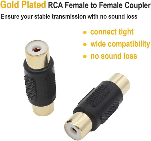RCA Coupler 12-Pack, RCA Female to Female Adapter Gold Plated for RCA Cable Extension, Phono, Speaker, RCA Cable, Amplifier...