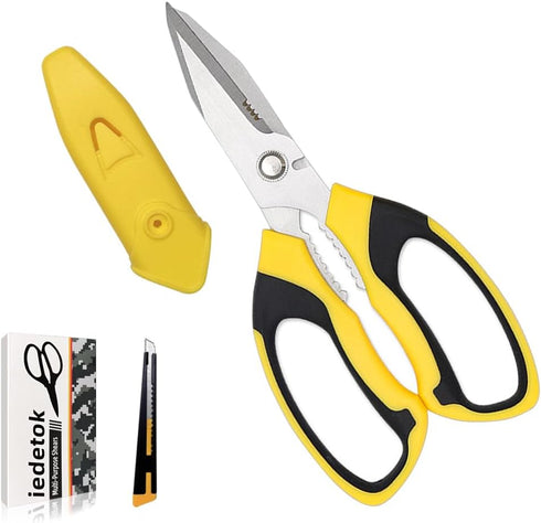 Utility Scissors Heavy Duty, Ultra Sharp Blade Shears with Protective Case, Multipurpose Stainless Steel Scissors For Cutting Cardboard, Fabric, C...