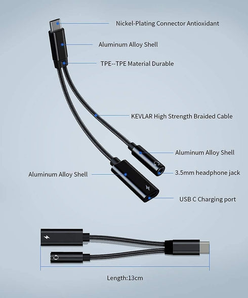 Samsung Galaxy S24 Headphone Adapter, 2 in 1 USB C to 3.5mm Audio Adapter & 60W Fast Charging Dongle Compatible with Pixel 7Pro/6/6Pro/5/4XL, Gala...