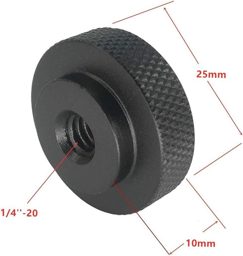 2 Pack 25mm Large Knurled Edge 1/4"-20 Female Thumb Wheel Lock Nut Adapter (Black)...