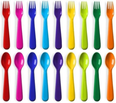 Toddler Utensils Set of 18 Plastic Kids Utensils Forks and Spoons - BPA FREE/Dishwasher Safe Toddler Flatware Set Brightly Colored Children's Safe...