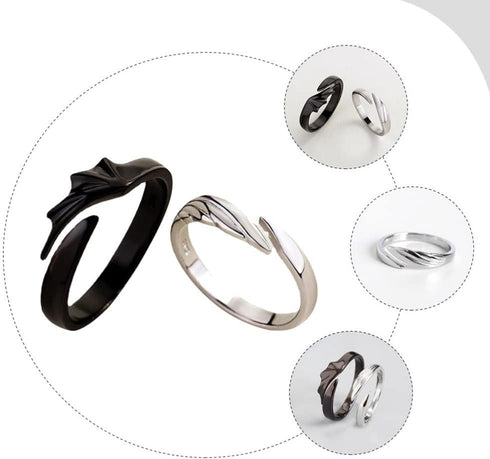 LIFKOME 2pcs Angel Devil Wings Adjustable Ring for Men and Women Black White Couple Ring Silver Couple Matching Jewelry for Engagement Marry Weddi...