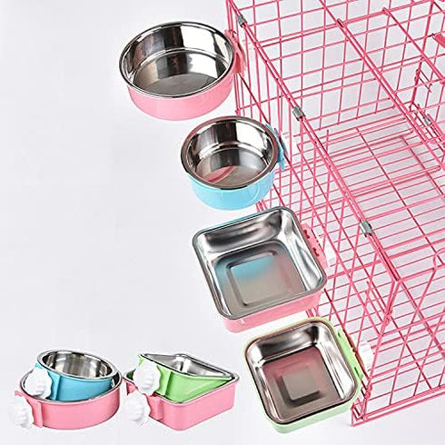 Crate Dog Bowl, Stainless Steel Removable Hanging Food Water Bowl Crate Coop Cup,Pet Cage Bowls with Bolt Holder for Dog, Puppy, Cat, Rabbit, Bird...