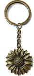Antique Bronze Colored Sunflower Pendant Key Chain-Bronze Key Ring-Sunflower Keyring Keychain...