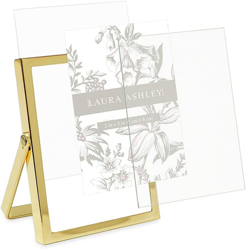 Laura Ashley 2x3 Gold Flat Metal Picture Frame (Vertical) with Pull-Out Easel Stand, Made for Tabletop, Counterspace, Shelf and Desk (2x3, Gold)...