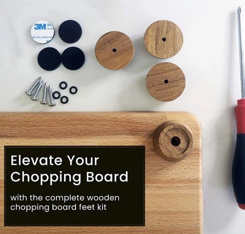 Wooden Cutting Board Feet - Cutting Board Feet Kit - Wood cutting board feet with silicone rubber feet for cutting board - Raised Cutting Board fe...