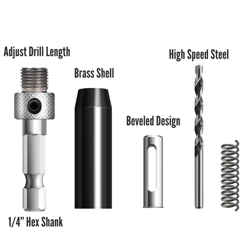 17Pcs Black Self Centering Drill Bit Set 1/4" Hex Shank VIX Bit, 5/64-1/4” Quick Change Hinge Center Drill Bits with 1 Hex Key & 8 Drill Bits for ...