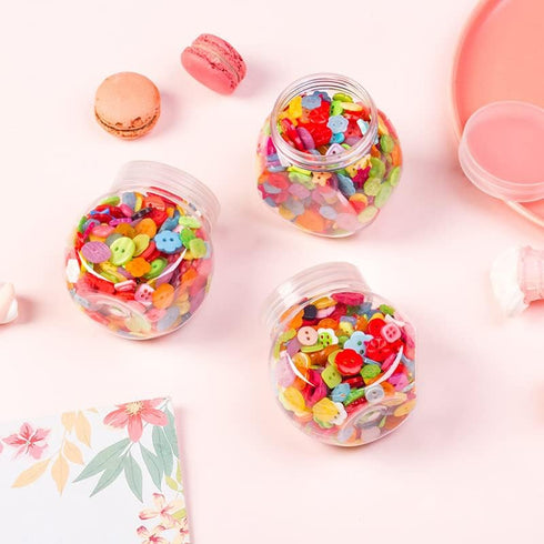 AKOAK 1 Bottle (Approx. 400Pcs) Handmade Candy-Colored Children's Clothing Buttons, Square/Heart-Shaped/Flower-Shaped, a Variety of Shapes and Col...