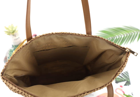 Large Straw Beach Bag for Womens, Straw Handbag Woven Tote Bag With Zipper Summer Straw Shoulder Bag...