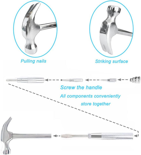 6 in 1 Multifunctional Tool Set with Slotted/Flat Head Phillips Screwdriver and Nut Drivers Garden Tool Nail Puller Hammer Best Gift for Birthday ...