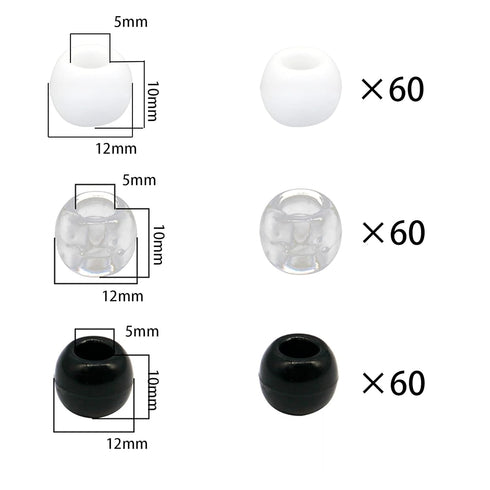 180 Pcs Medium Hole Beads 3 Colors Dreadlock Hair Braid Beads Jewelry Making Kit Clear- White -Black DIY Hair Braiding Bracelet Ornaments Round 12...