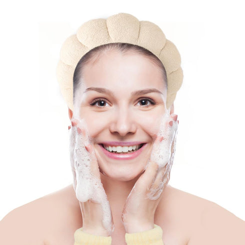 3PCS Spa Headband and Wristband Set, Sponge Headband for Washing Face Soft Puffy Headband Padded Hairband Facial Skincare Makeup Headbands for Wom...
