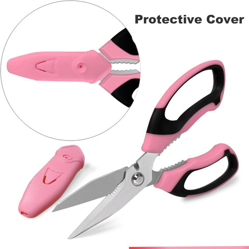 Scissors Heavy Duty 8'', Carpet Scissors, Multipurpose Scissors with Protective Cover, Stainless Steel Serrated Blades, Easy Cutting Cardboard, Le...
