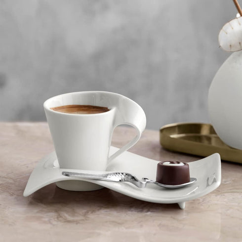 Villeroy & Boch NewWave Cafe Espresso Cup Saucer Plate, 6.5 x 5 x1 in, Premium Porcelain, White...