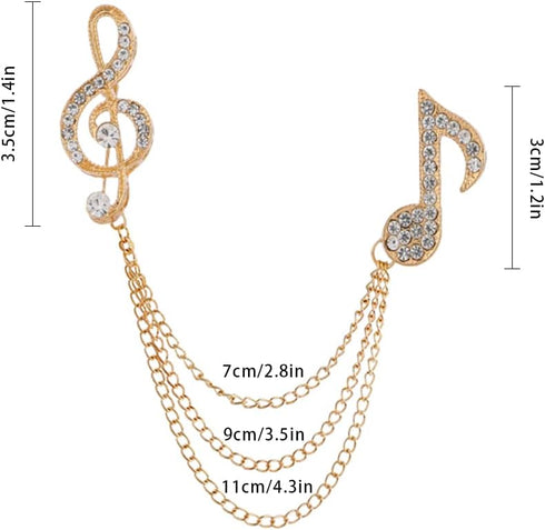 2pcs Brooches Pin for Men Lapel Pin Shirts Collar Chain Music Note Layers Tassel Chain Suit Collar Shirt Studs Lapel Stick Metal Crystal Chain Jew...
