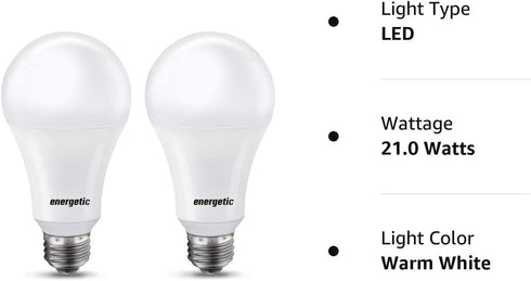 Dimmable A21 LED Bulb, 2600LM Super Bright Light Bulbs, 20W=150W, Warm White 3000K, UL Listed, E26 Base, Damp Rated, 2 Pack...