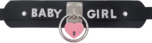 paloli Black Heart Padlock O-ring Choker Necklace for Women, Punk Gothic Letter Leather Collar Pink padlock Jewelries...
