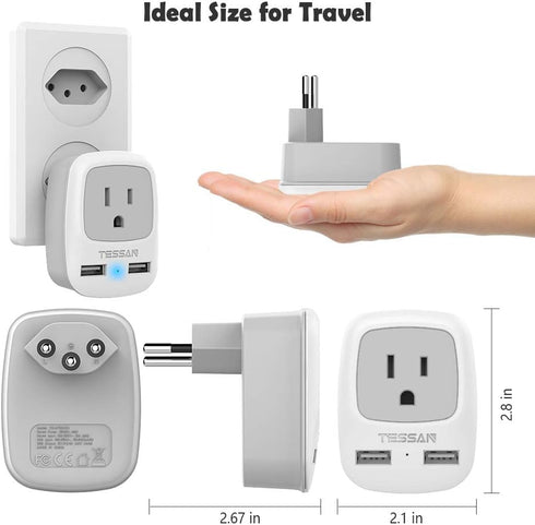 TESSAN Switzerland Travel Power Adapter, Type J Travel Plug Adapter with 2 USB & 1 American Grounded Outlet, Adaptor for US to Switzerland, Liecht...
