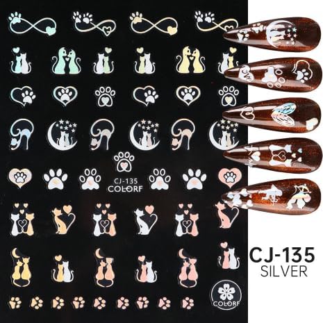 9 Sheet Valentine's Day Heart Nail Art Stickers Decals, 3D Laser Heart Rose Cat Letter Nail Stickers for Nail Art, Romantic Cute Nails Adhesive Ma...