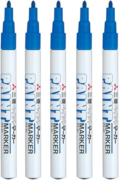 Uni-Paint Oil Based Paint Marker 5 Pens Bundle Set , Multi surface Marking Pen (PX-21) Fine Point Blue Colour...
