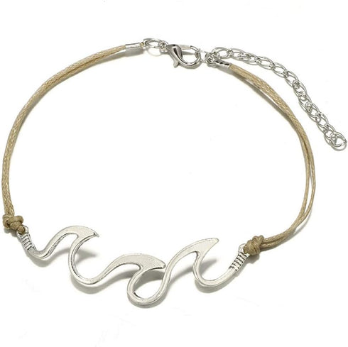 Bohemia Shell Wave Anklet Set Conch Leather Foot Chain 2 Pcs Boho Beach Ankle Bracelet for Women and Girls...