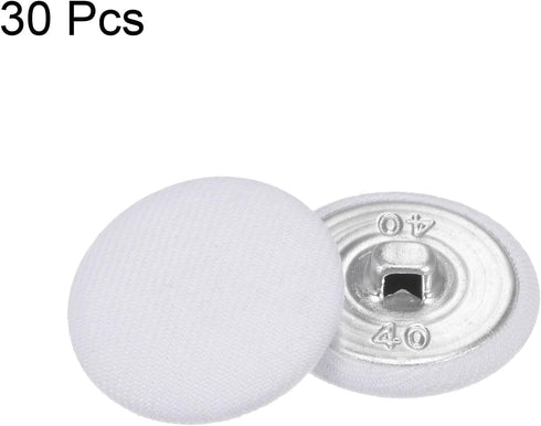 30pcs 40L Fabric Cloth Covered Button 25mm Round Metal Shank Sewing Buttons for Suits Dress Blouses, White...