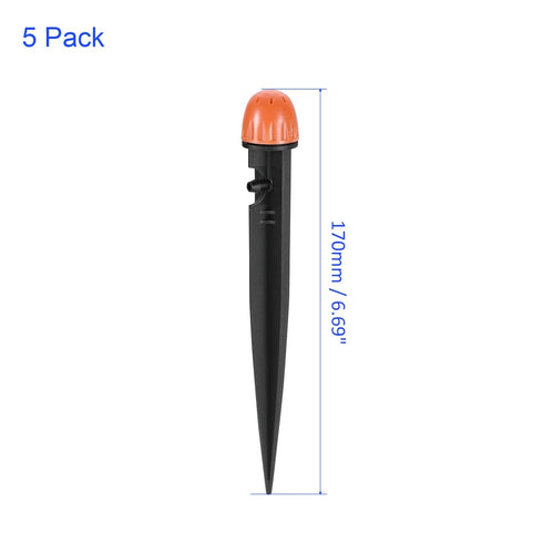 5 Pack Drip Emitters - Garden Lawn 360 Degree 8 Holes Irrigation Dripper Sprinklers with Stakes Apply to Watering System (170mm Orange, Black)...