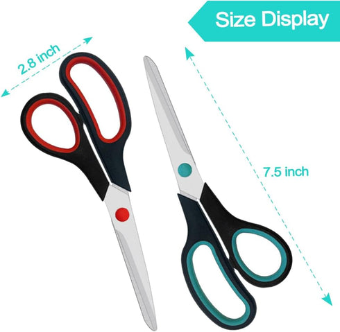 Scissors, 2 Pack 7.5 inch Scissors for Office and Home, Scissors All Purpose for School Fabric Craft Supplies Use...