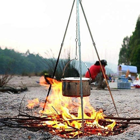 Sutekus Camping Tripod Camp Fire Tripod Portable Campfire Cooking Dutch Oven Tripod and Lantern Hanger silver...