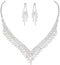 Unicra Silver Bride Wedding Jewelry Sets Crystal Bridal Necklace Earrings Set Rhinestone Costume Jewelry Set Prom Choker Necklace for Women and Br...