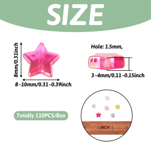 Cheriswelry 110pcs Crystal AB Acrylic Star Heart Beads Mixed Colorful Plastic Heart Star Loose Pony Beads Spacers for DIY Rainbow Bracelet Keychai...