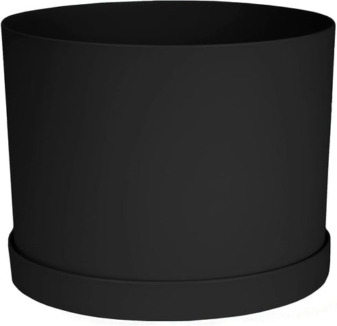 Bloem Mathers Round Planter with Saucer Tray: 6" - Black - Modern Design, Durable Plastic Pot, Removable Saucer, for Indoor & Outdoor Use, Gardeni...