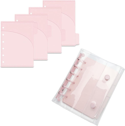 NatSumeBasics Pink A7 Binder 4 Divider Pockets Binder Inserts Set Clear Snap Binder with A7 Cash Envelops, 6 Rings Budget Binder Pockets Kit for P...