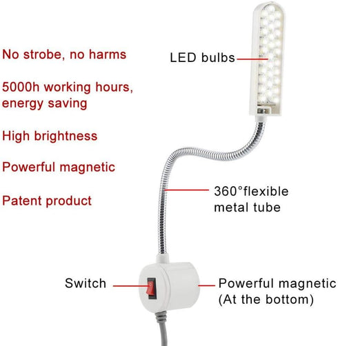 Fdit 30LED 2W Sewing Machine Light Working Lamp with Magnetic Base Switch Daylight LED Clamp Light Desk Lamp Multifunctional Flexible Lamp(US-Plug...