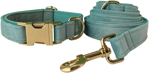 Dog Collar and Leash Set?Soft & Comfy Velvet Dog Collar and Leash with Heavy Duty Metal Buckle and D-Ring Adjustable Collars for Small Medium Larg...