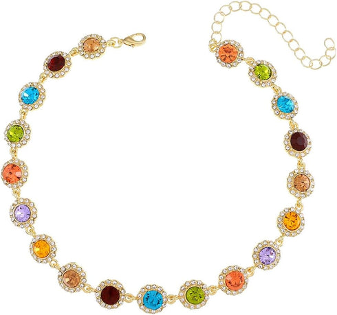 EARENT Colorful Crystal Choker Necklace Gold Rhinestone Chokers Sparkly Necklaces Chain Minimalist Prom Party Neck Jewelry for Women...