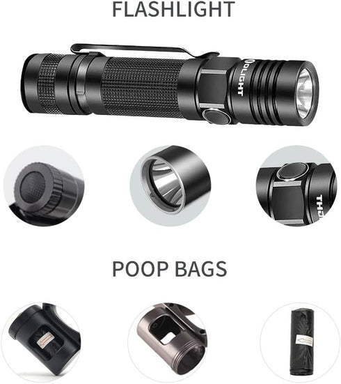 Retractable Dog Leash with Flashlight,Dispenser and Poop Bag Heavy-Duty Nylon Tape for Small,Medium Dogs and Cats One-Handed Brake and Lock.360°Ta...