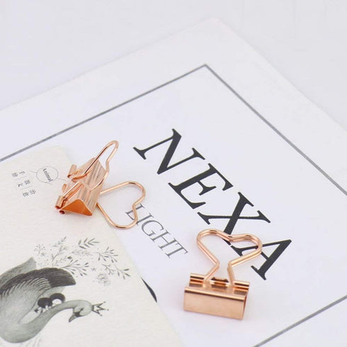 Rose Gold Metal Binder Clips with Heart Shaped Handle 0.74"/19mm foldback Clips in Acrylic Crystal Box Invoice Bill Clip Decorative Paper Clips No...