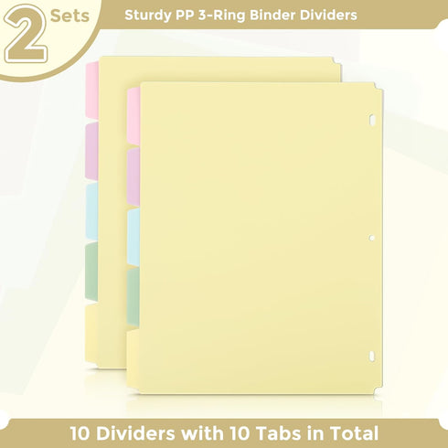 SKYDUE Binder Dividers with Tabs, 5 Tab Dividers, Pack of 2 Sets, 10 Dividers for 3 Ring Binder, Binder Dividers with Write on Tabs for School Off...