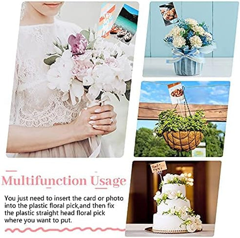 Geiserailie 50 Pieces Flower Card Holder Stick Clear Plastic Floral Picks 9.4'' 12.2'' Transparent Fork Straight Head Photo Card Holder Floral Sti...