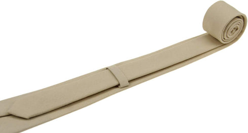 Mens Solid Linen Tie Set : Slim Necktie with Matching Pocket Square (Light Champagne)...