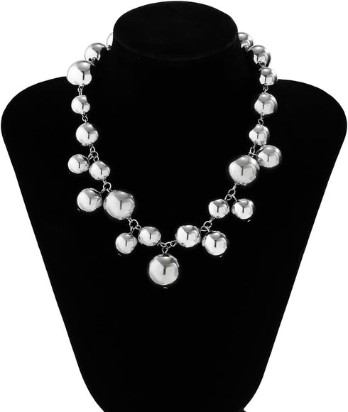 Exaggerated Punk Big Ball Necklaces for Women - Creative Irregular Gold/Silver Ball & Pearl Beads Choker, Party Bar Daily Wear Accessories Gifts...