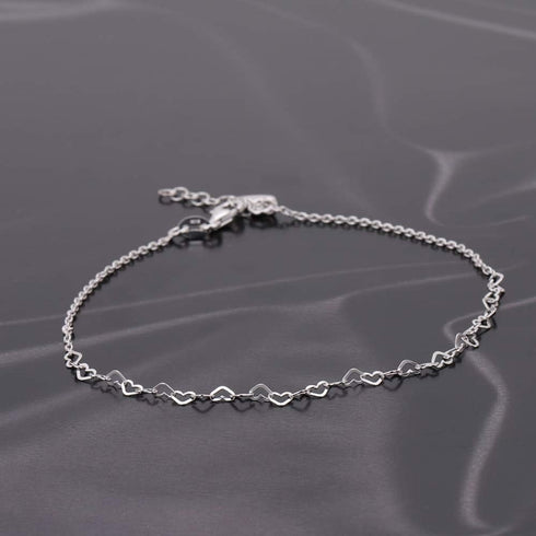 Sterling Silver Jewelry - Rhodium Plated 925 Stamp - Interlinked Multi Open Heart Anklet - Stylish Beautifully Designed for Women - 9" Long + 1" E...