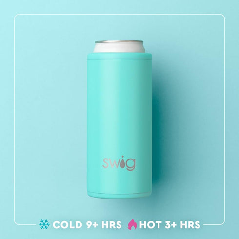 Swig Life Skinny Can Cooler, 12oz Insulated Slim Can Holder, Stainless Steel Cooler, Covers for Tall Beer Bottles, Beach Accessories for Women (Ha...