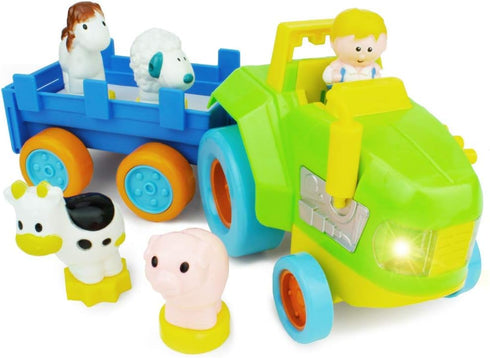 Boley My First Farm Play Set - 6 Piece Green Tractor with Trailer, Farmer Figurine, and Farm Animal Toys for Toddlers - Perfect for Kids Learning ...