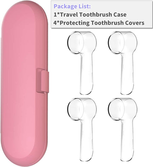Electric Toothbrush Travel Case for Oral-B Toothbrushes - 4 Pcs Toothbrush Head Covers Compatible with Oral B Electric Toothbrush Heads (Pink)...