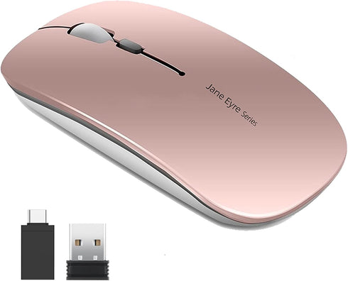 Uciefy Q5 Slim Rechargeable Wireless Mouse, 2.4G Portable Optical Silent Ultra Thin Wireless Computer Mouse with USB Receiver and Type C Adapter, ...