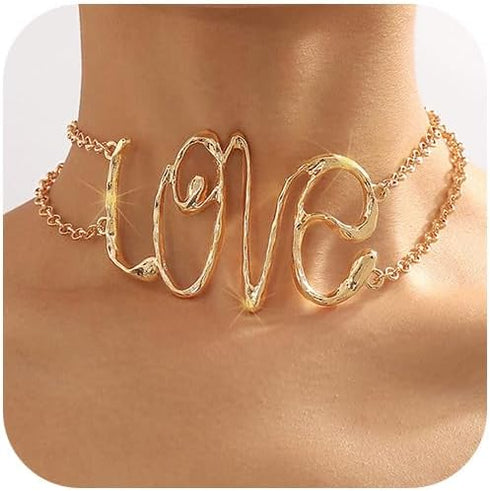 Jovono Love Choker Necklace Gold Collar Necklaces Letter Statement Necklace Chain for Women...