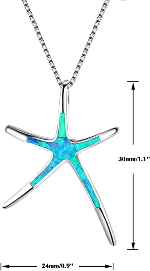 Vessantara Ocean Necklace,Blue Opal Pendant Necklace 925 Silver Sea Turtle Starfish Shark Tortoise Wave Palm Tree Beach Hawaiian Ocean Themed Jewe...